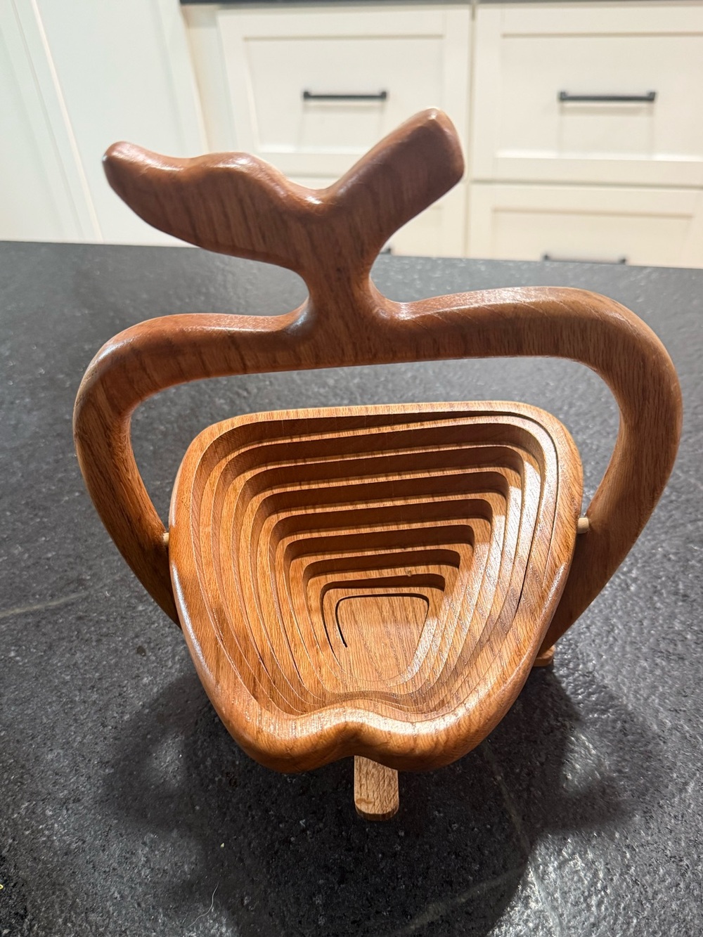 Vintage Collapsible Wood Apple Shaped Fruit Basket Bowl Collectible Rustic Decor - Picture 4 of 8